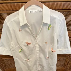 NWT New York & Co white embellished button up blouse